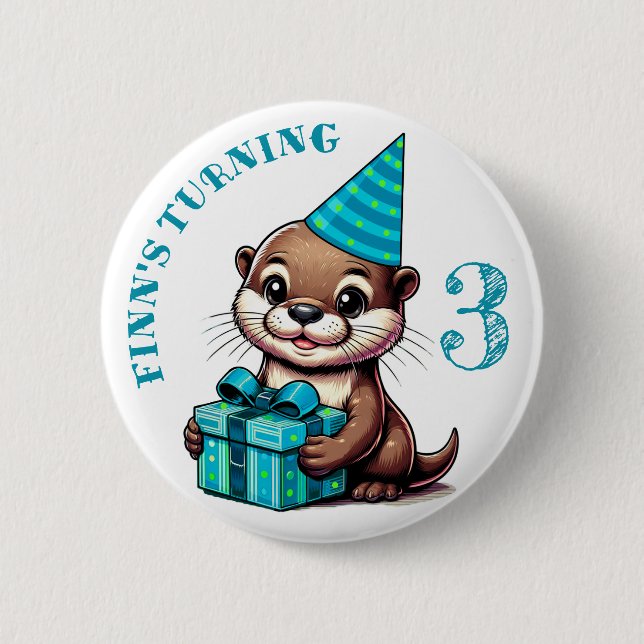 Birthday Boy Otter Themed Geburtstag Personalisier Button (Vorderseite)