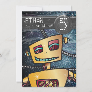 Birthday Boy Robot Comic Book Hero Space SciFi Einladung