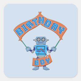 Birthday Boy Robot Quadratischer Aufkleber