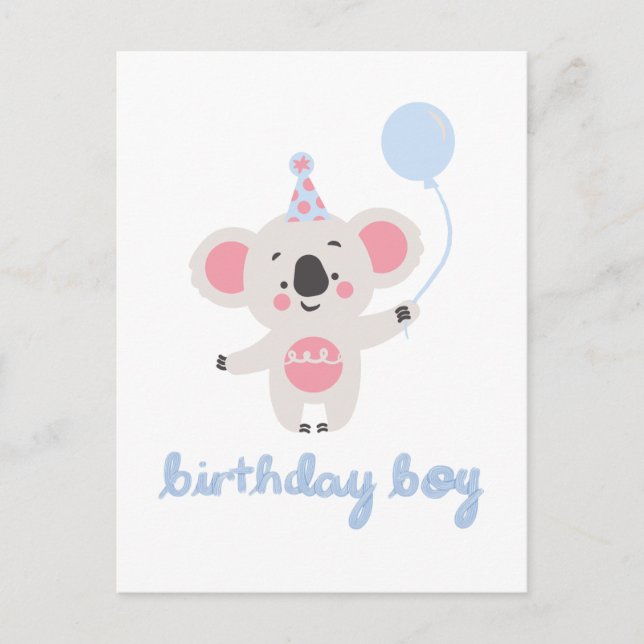 Birthday Boy Teddy Bear Holding a Balloon Postkarte (Vorderseite)