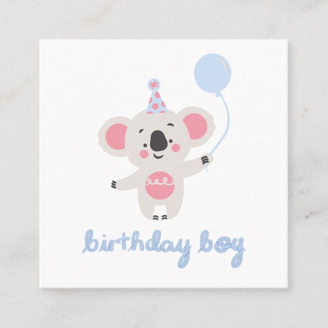 Birthday Boy Teddy Bear Holding a Balloon Quadratische Visitenkarte (Vorderseite)