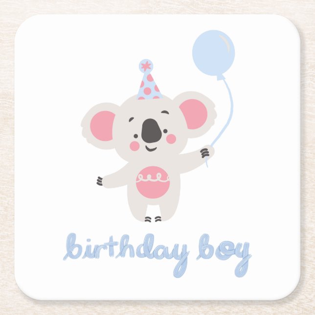 Birthday Boy Teddy Bear Holding a Balloon Rechteckiger Pappuntersetzer (Vorderseite)