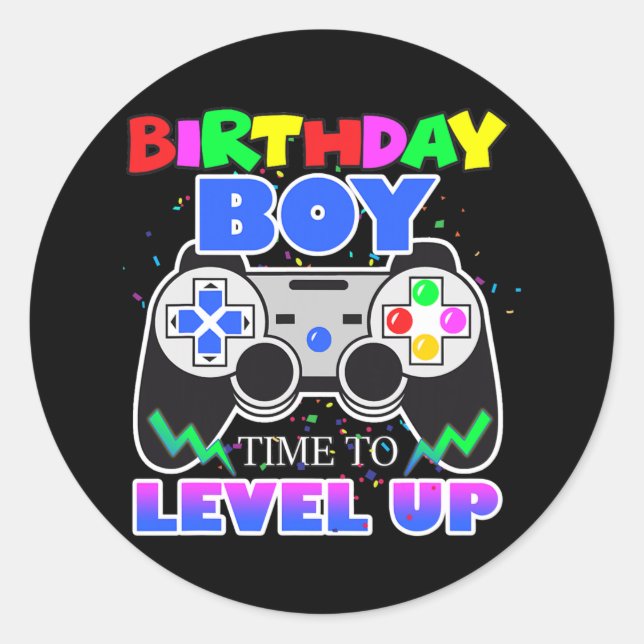 Birthday Boy Time to Level Up Video Game Birthday Runder Aufkleber (Vorderseite)