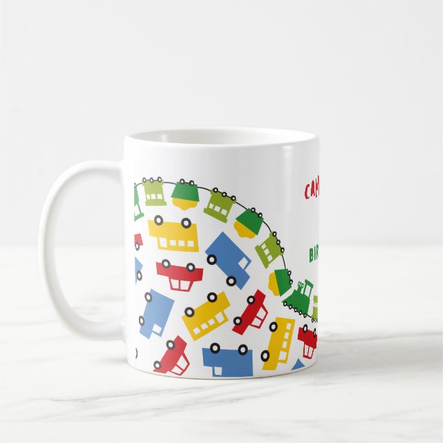 Birthday Boy Toys Colorful Cars Trains Bus Trucks Kaffeetasse (Links)