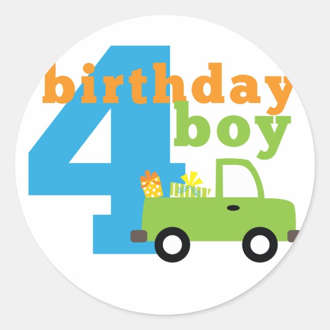 Birthday Boy Truck 4 Runder Aufkleber (Vorderseite)