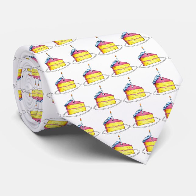 Birthday Boy Yellow Cake Slice mit Candle Bday Kra Krawatte (Gerollt)