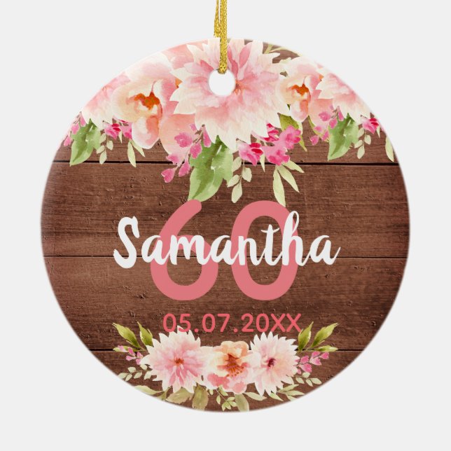 Birthday Brawn wood Blush Blumennamen Keramik Ornament (Hinten)
