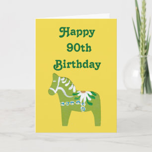 Birthday Bright Green Card mit Dala Horse Karte