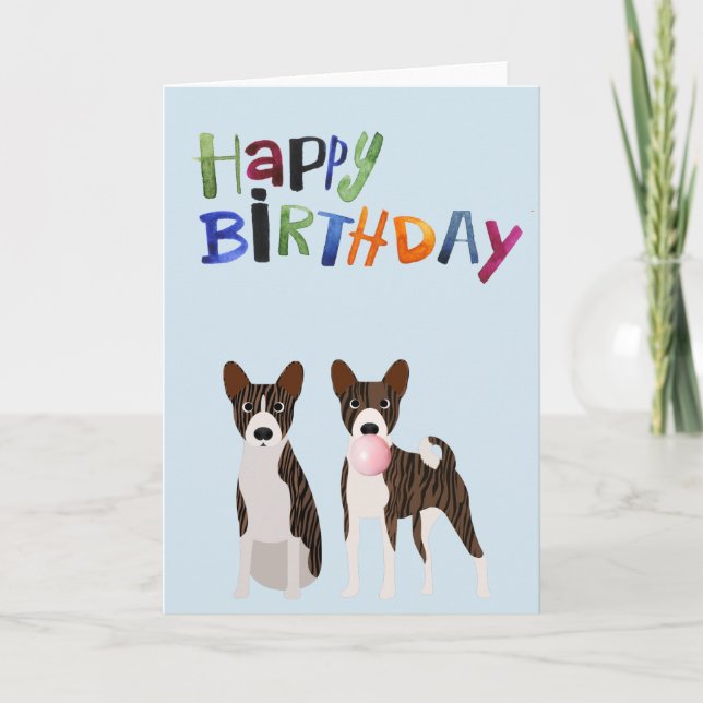 Birthday Brindle Basenji Dog Animal Bubble Gum Karte (Vorderseite)