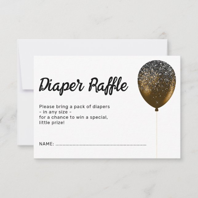 Birthday Bronze Glamour Ballon Diaper Raffle Einladung (Vorderseite)