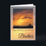 Birthday Brother, Bright Sun D Storm Clouds Karte<br><div class="desc">Happy Birthday Brother. Deep orange sun glowing hinter dem Rad von Dark,  wispy storm clouds. Text Says: Happy Birthday to my wonderful Brother. Inside card is blank.</div>