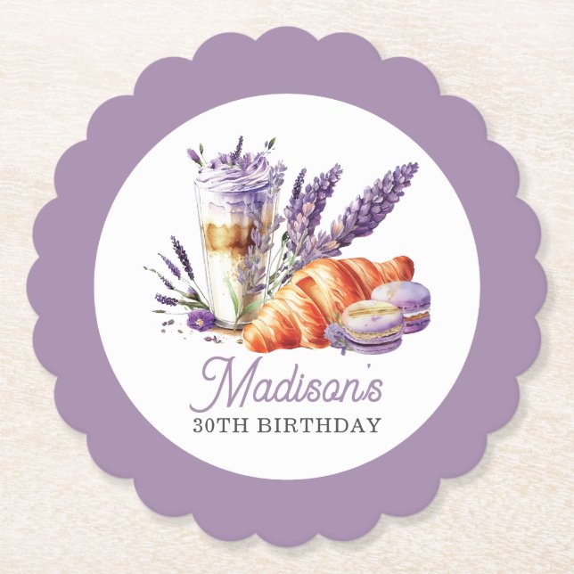Birthday Brunch Aquarellbilder und Croissant Untersetzer (Vorderseite)