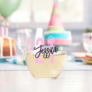 Birthday Brush Script Modern Weinglas Ohne Stiel