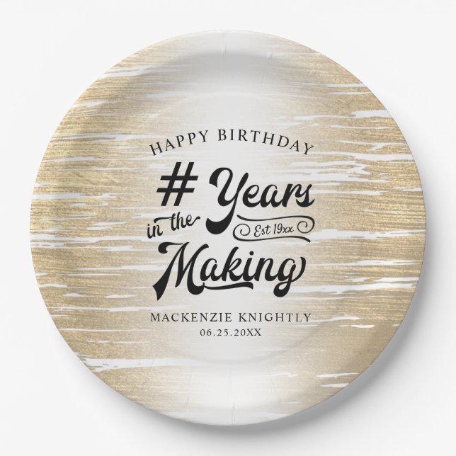 Birthday Brushed Gold JAHRE IM MAKING Paper Pl Pappteller (Vorderseite)