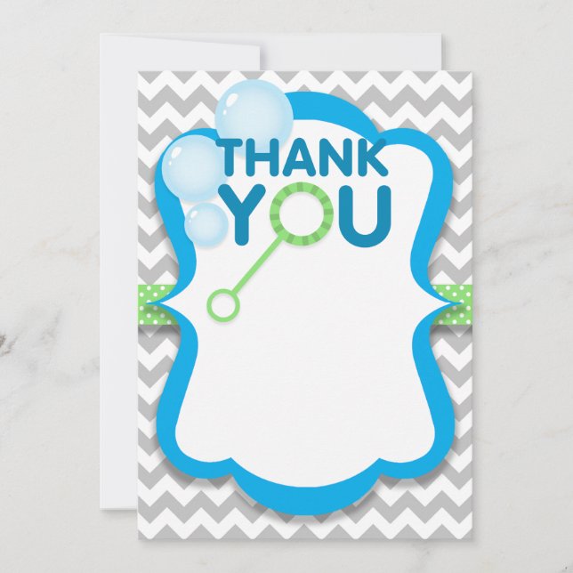 Birthday Bubble Pop Blue & Green Dankeschön Card Dankeskarte (Vorderseite)