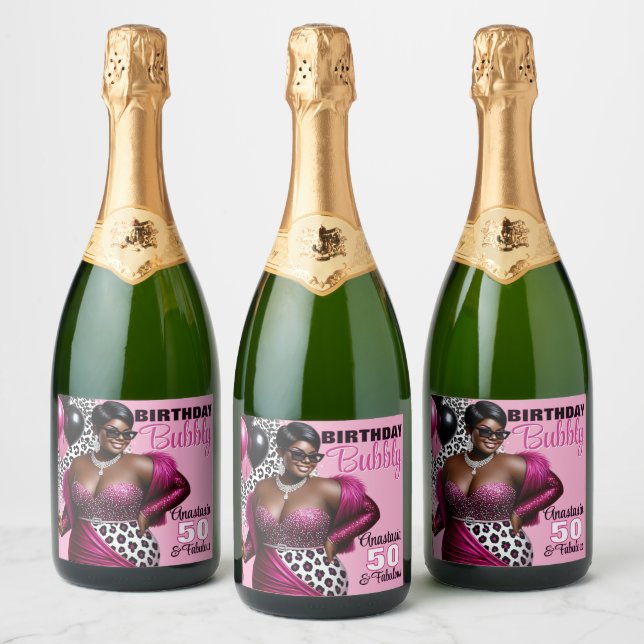 Birthday Bubbly Ethnic Woman Pink/Leopard Print (Flaschen)