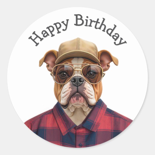 Birthday Bulldog Spaß Runder Aufkleber (Vorderseite)