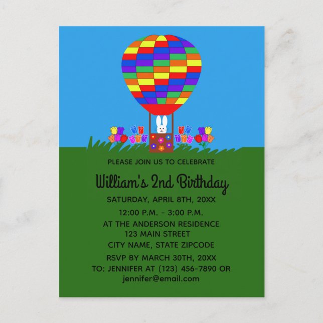 Birthday Bunny Balloon #3 Einladung Postcard (Vorderseite)