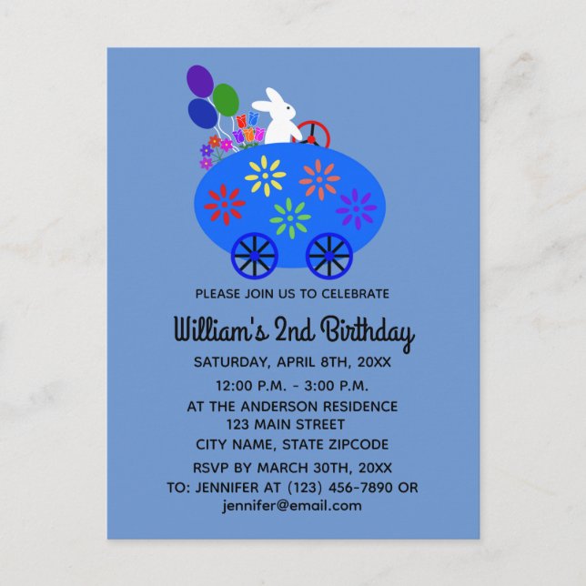 Birthday Bunny Egg Car #2 Einladung Postkarte (Vorderseite)