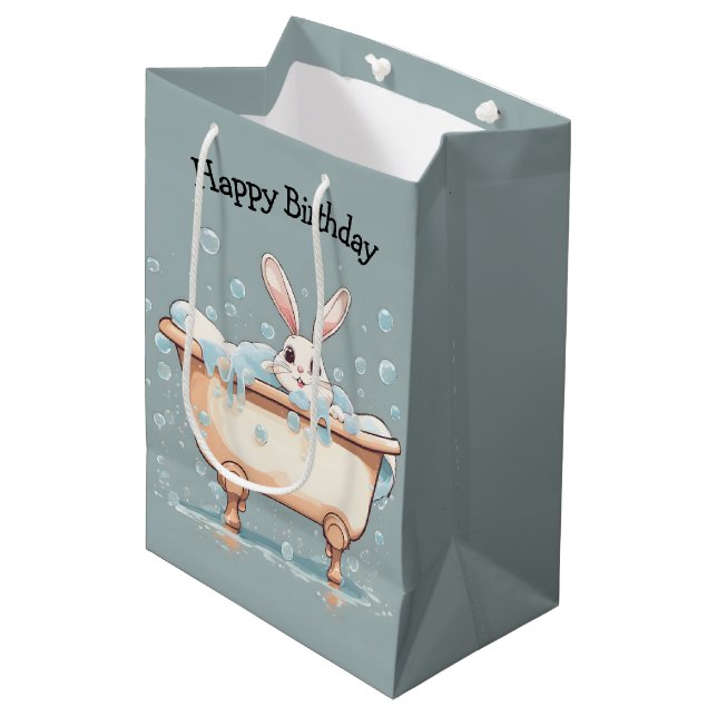 Birthday Bunny in Buble Bath Mittlere Geschenktüte (Vorderseite Schrägansicht)