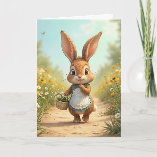 Birthday Bunny mit Daisy Basket Karte (Vorderseite)