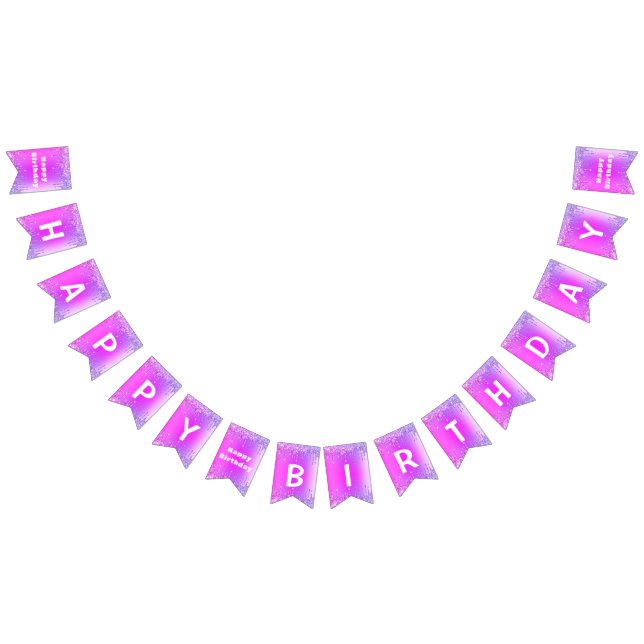 Birthday Bunting Flags Pink Lila Glitzer Tropfen Wimpelkette (Alle)