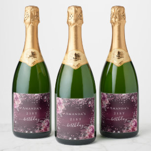 Birthday burgundy pink blühende Glitzer Name glac