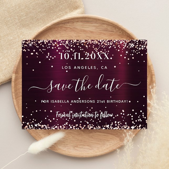 Birthday burgundy rose gold save the date (Von Creator hochgeladen)