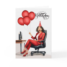 Birthday Business in Red in einem Bürostuhl