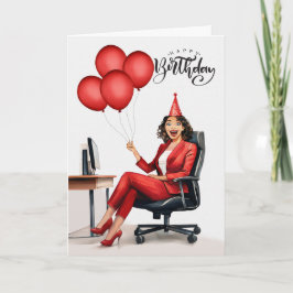 Birthday Business in Red in einem Bürostuhl Karte