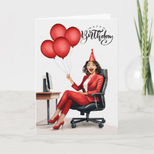 Birthday Business in Red in einem Bürostuhl Karte