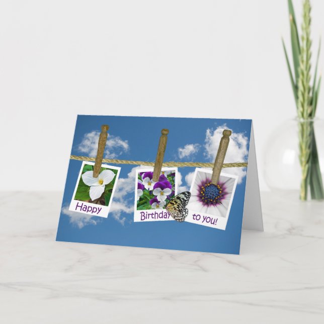 Birthday Butterfells on Clothesline Karte (Vorderseite)