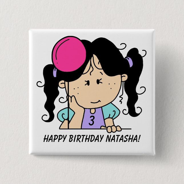 Birthday Button für benutzerdefinierte schwarzhaar (Vorderseite)