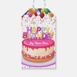 Birthday Cake Balloon und Confetti Geschenkanhänger