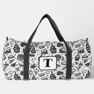 Birthday cake doodle schwarz-weiß Muster 2 Duffle Bag