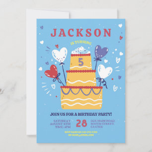 Birthday Cake Invite Blue Boys Balloons Party Einladung