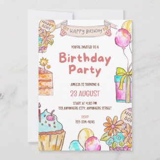 Birthday Cake Kids Party Invitation  Einladung