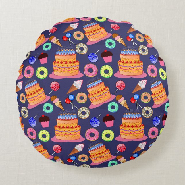 Birthday Cake Pastry Design Rundes Kissen (Vorderseite)