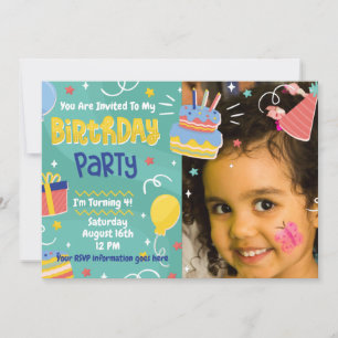 Birthday Cake präsentiert Balloon Party Einladung