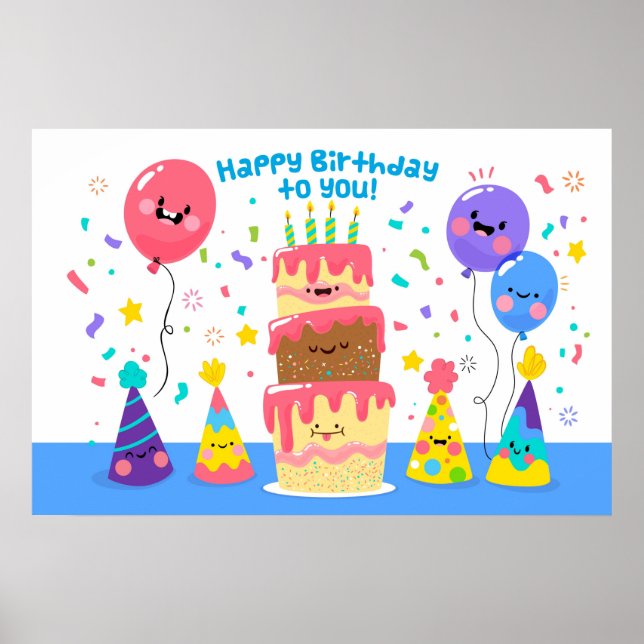 Birthday Cake und Balloons lächeln Poster (Vorne)