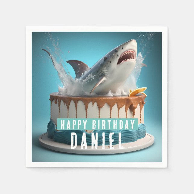Birthday Cake zum Thema Hai Serviette (Vorderseite)