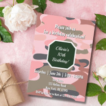 Birthday Camouflage Pink Green Cute Girl 