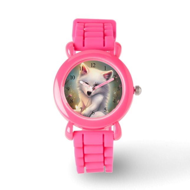 Birthday Candle Adorable White Baby Fox Armbanduhr (Vorderseite)