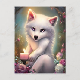 Birthday Candle Adorable White Baby Fox Postkarte