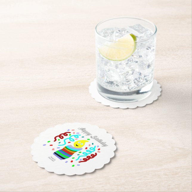 Birthday Candle Greetings Round Scalloped Coaster Untersetzer (Vor Ort)