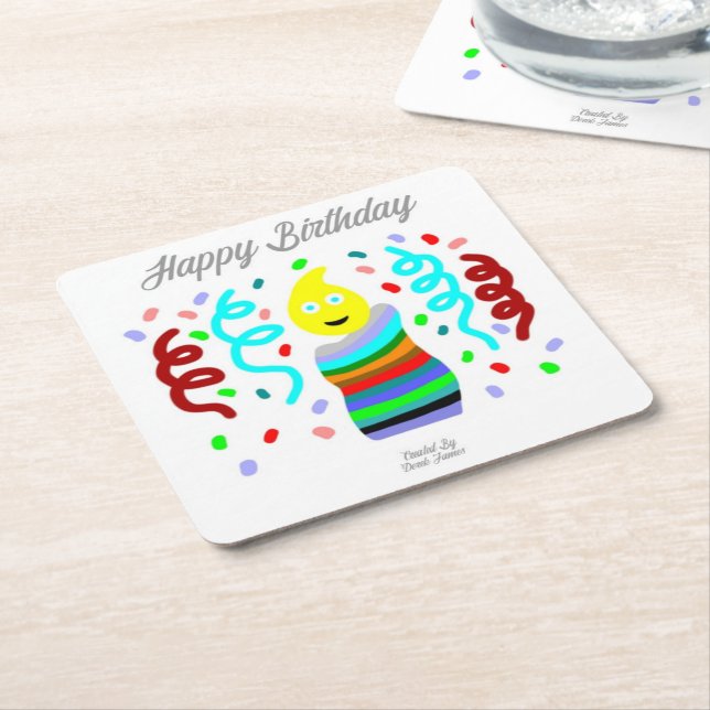 Birthday Candle Greetings Square Paper Coaster Rechteckiger Pappuntersetzer (angewinkelt)