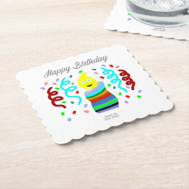 Birthday Candle Greetings Square Scalloped Coaster Untersetzer (angewinkelt)
