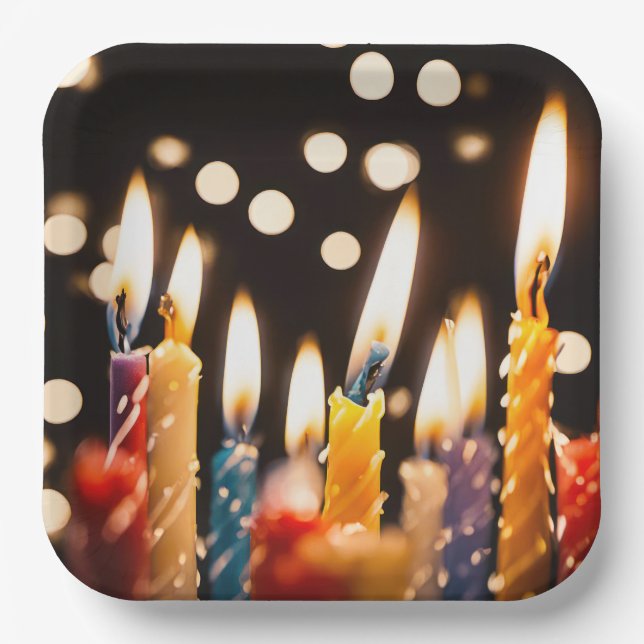 Birthday Candles und Bokeh Lights Pappteller (Vorderseite)