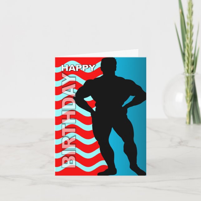 Birthday Card Bodybuilder Stripe Karte (Vorderseite)