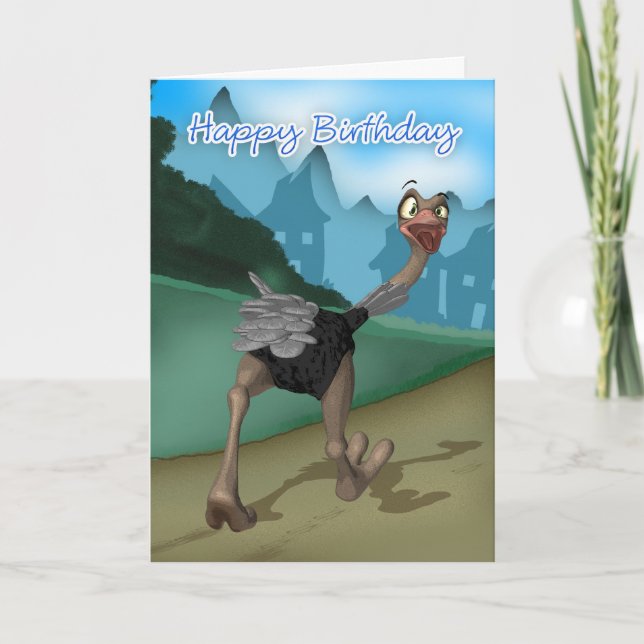Birthday Card - Cartoon Ostrich - Digital Painting Karte (Vorderseite)
